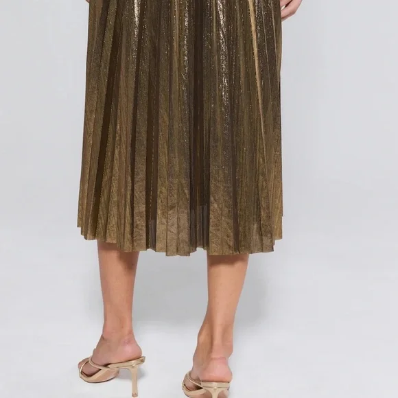 Hensley Gold Pleated Midi Skirt - Picture 3 of 11